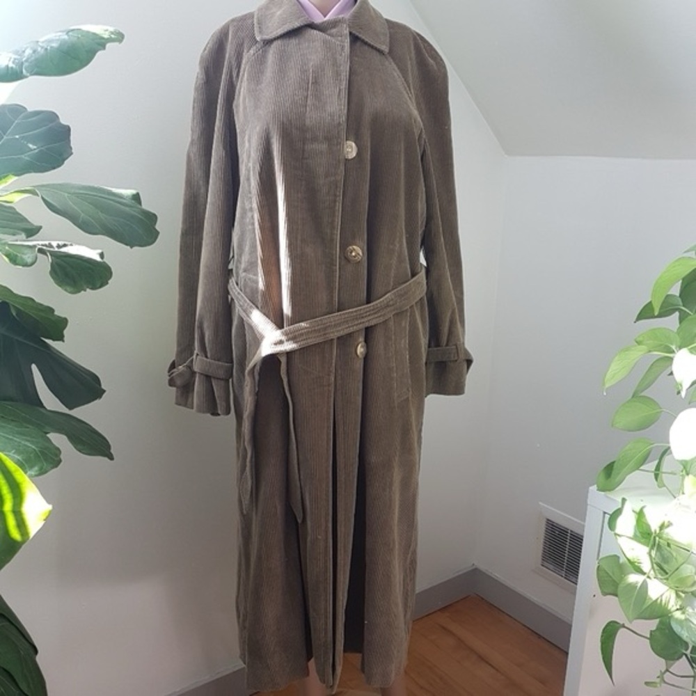 Vintage Aquascutum Aqua 5 Corduroy Belted Trench Coat Zip in Liner Brown Sz 10